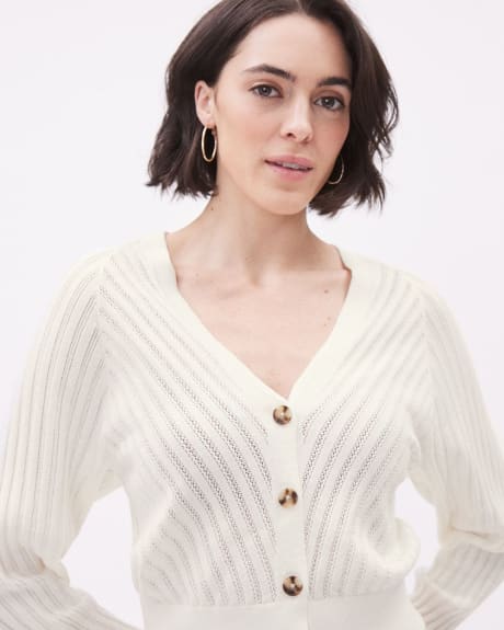 Long-Sleeve Cropped Pointelle Cardigan