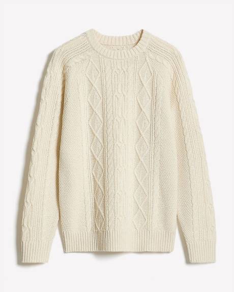 Pull en Mailles Torsadées à Manches Longues et Col Rond