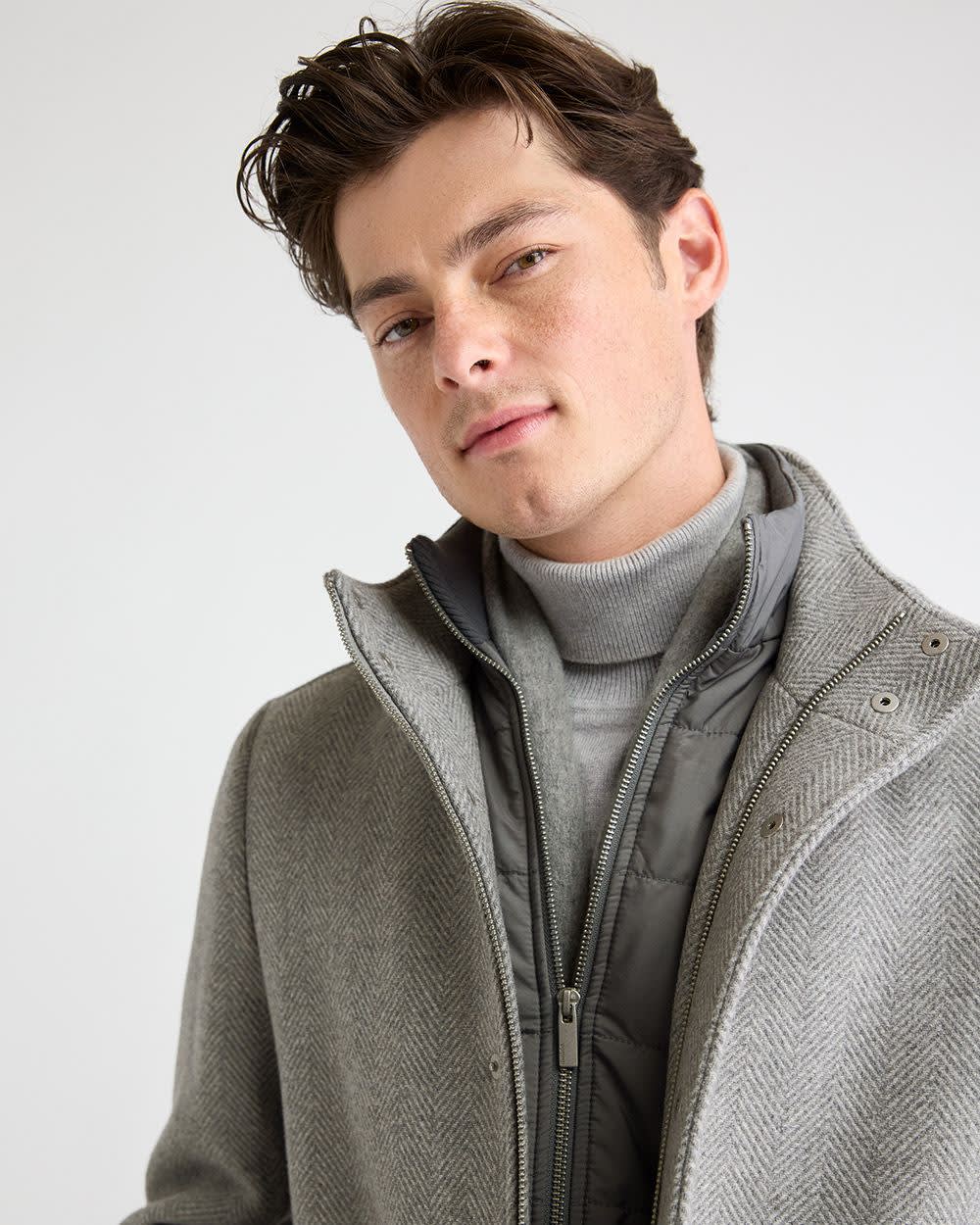Classic Mock-Neck Herringbone Wool Coat with Dickey | RW&CO.
