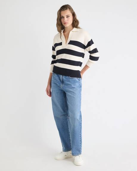 Cotton-Merino-Blend V-Neck Rugby Polo Sweater