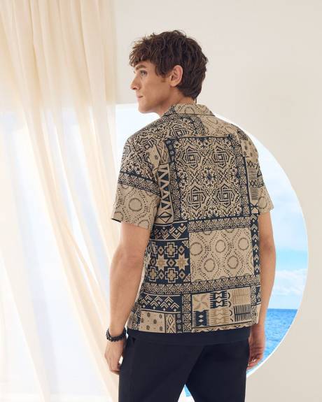 Regular-Fit Short-Sleeve Cotton Shirt with Camp Collar