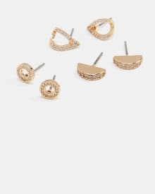 Golden Stud Earrings - 3 Pairs