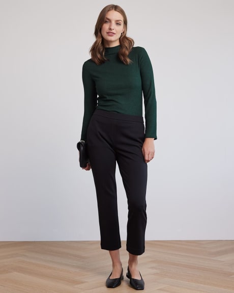 Long-Sleeve Crinkle Top with Funnel Neckline