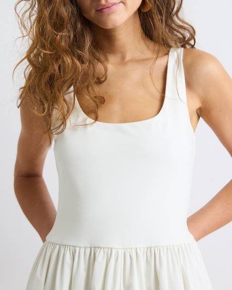 Mix-Media Sleeveless Midi Dress with Bubble Hem