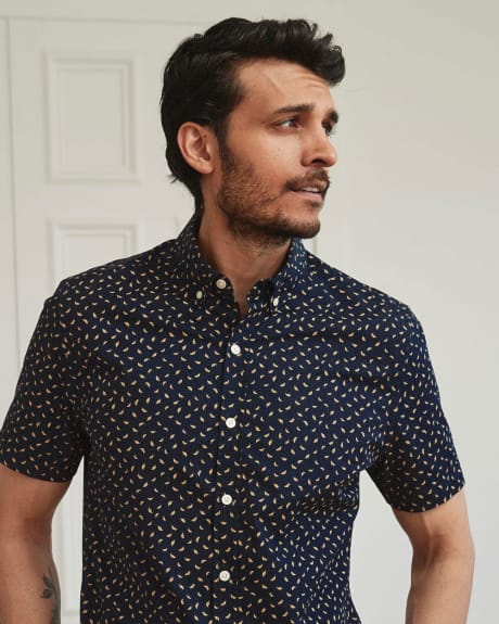 Slim Fit Short-Sleeve Shirt with Micro Leaf Print