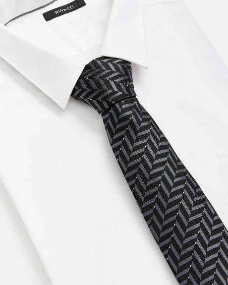 Cravate Régulière à Motif Géométrique Noir et Gris