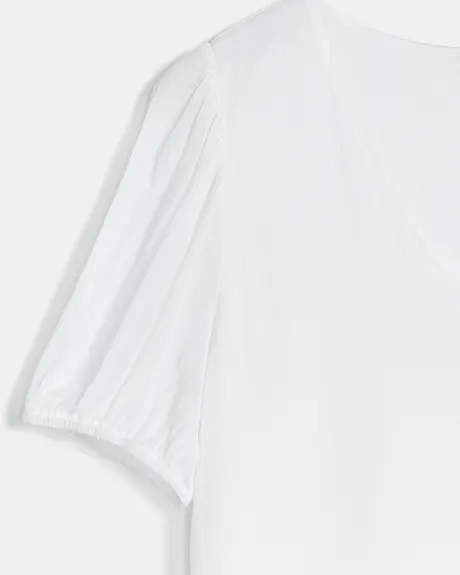 Crinkle Gauze Puffy Short Sleeve V-Neck Mini Dress with Ruffled Hem