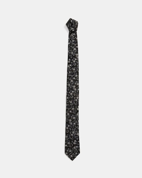 Regular Black Tie With Grey Flowers
