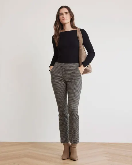 Straight-Leg Mid-Rise Checkered Ankle Pant