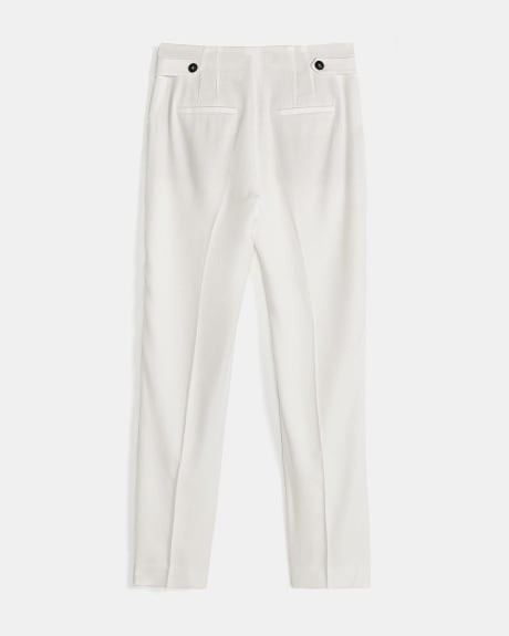 Pantalon Cheville Blanc à Jambe Fuselée et Taille Haute en Piqué - 28 "