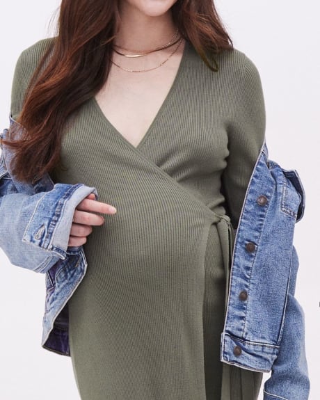 Wrap Ribbed Sweater Dress - Thyme Maternity