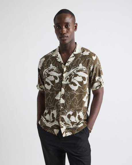 Chemise Fleurie &agrave; Manches Courtes et Col Camp