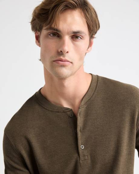 Long-Sleeve Henley Waffled Tee