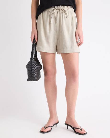 Striped High-Rise Linen-Blend Short