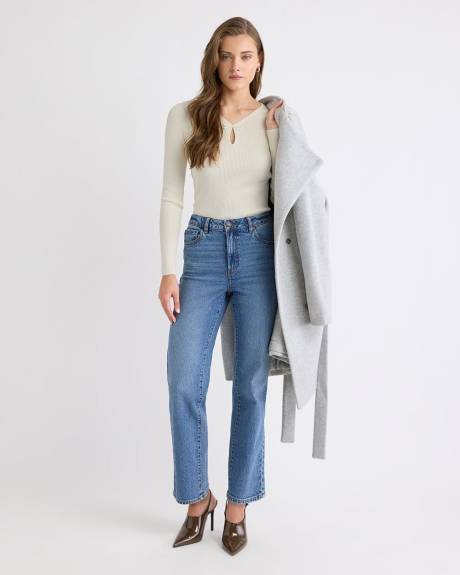 Haut Côtelé à Manches Longues et Col V