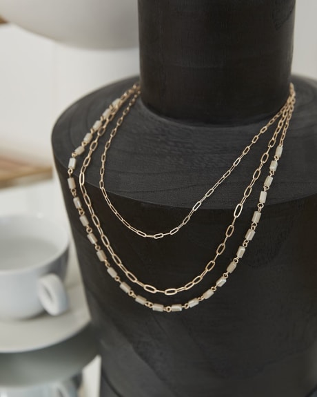 Short Three-Row Necklace with Beads
