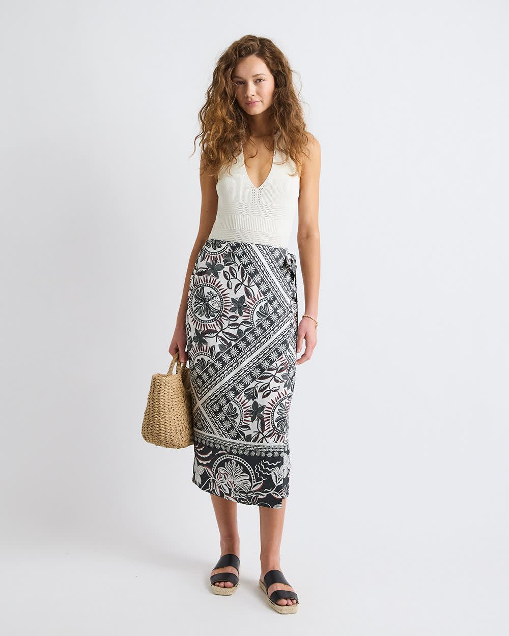 Twill High-Rise Wrap Midi Skirt